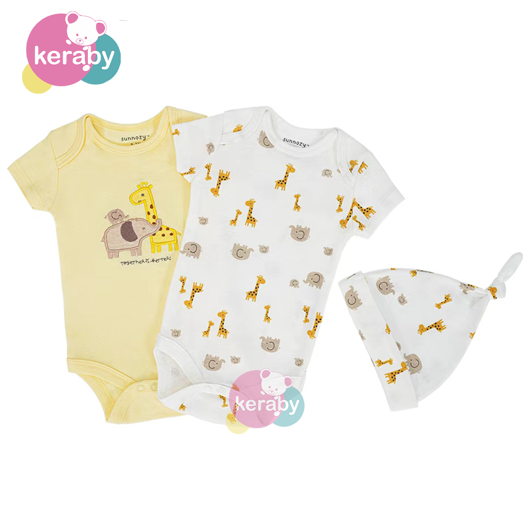BODY LOT DE 2 +BONNET TOGERTHER IS BETTER (BEIGE/BLANC)