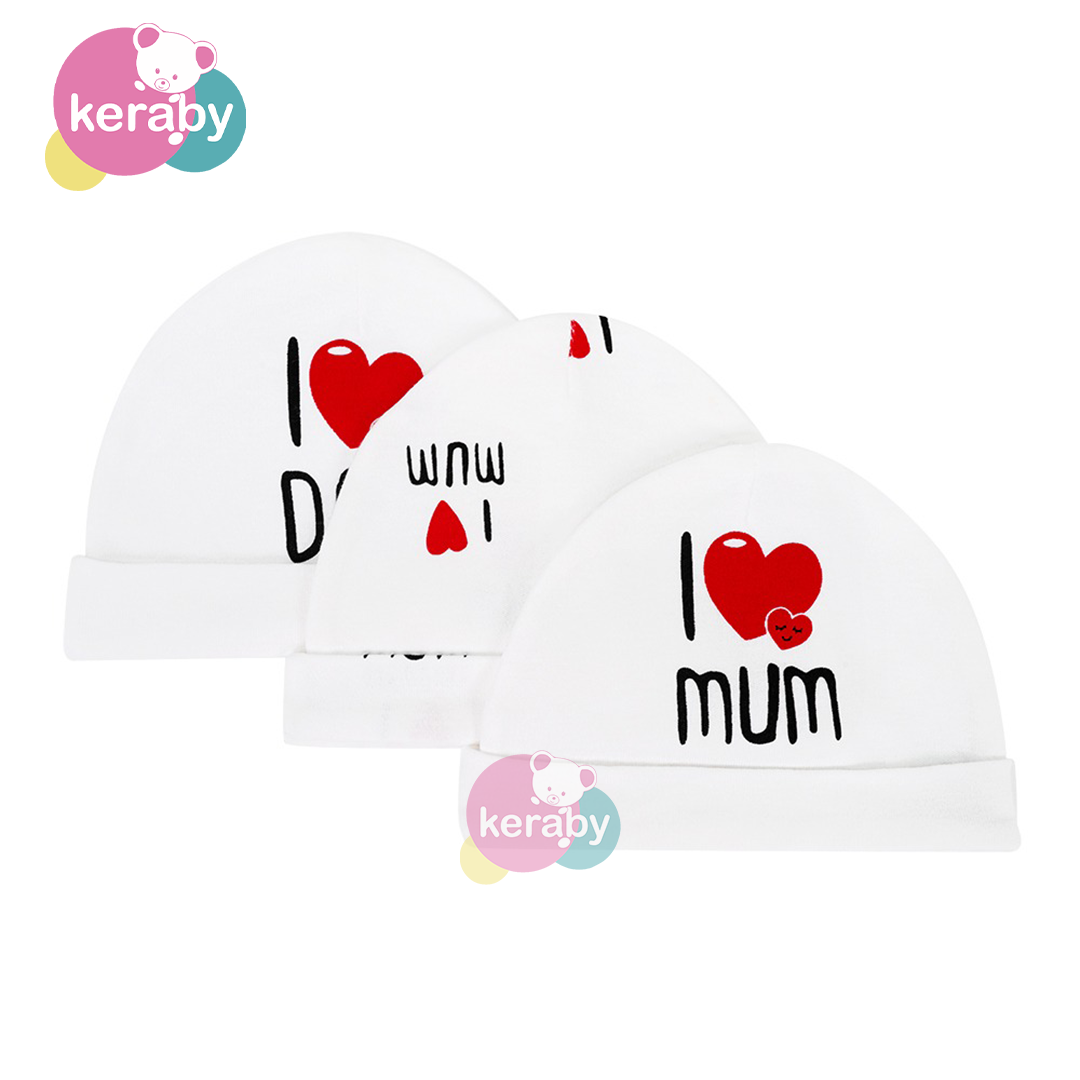 BONNET LOT DE 3 I LOVE MUM