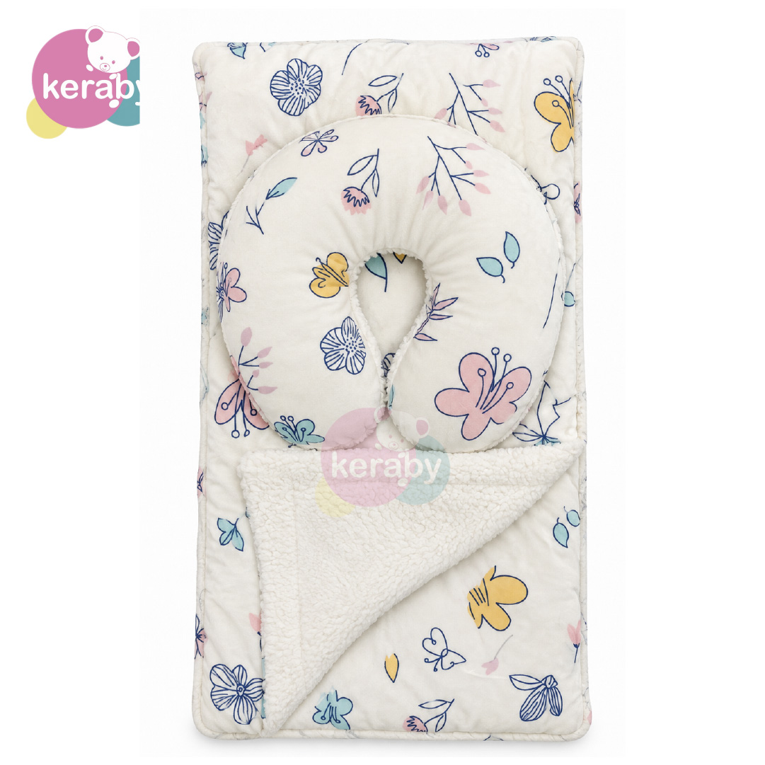 COUVERTURE+CALE TETE FLEURI ROSE VERT
