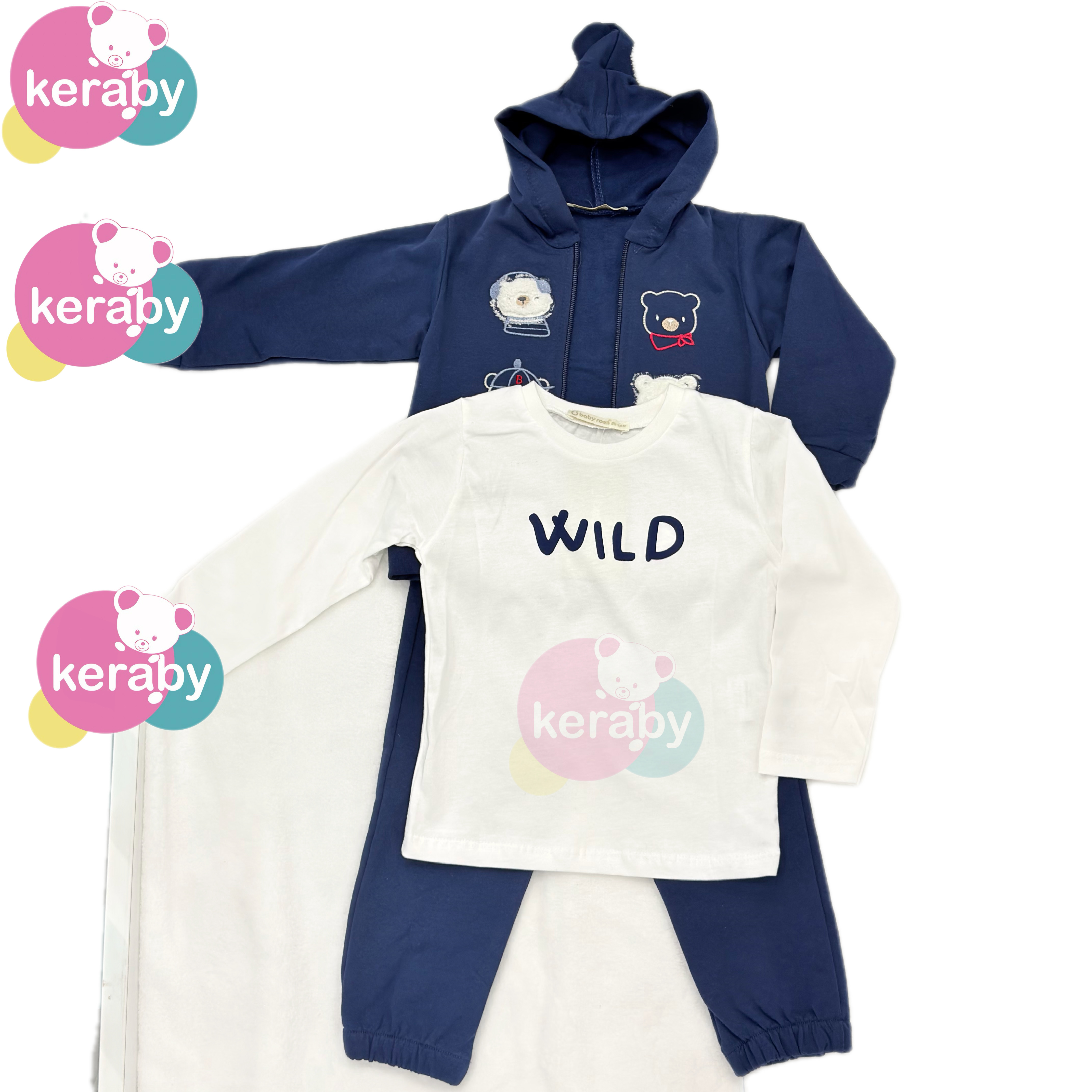 Ensemble 3 Pièces Ourson Wild – Bleu Marine & Blanc — photo 5