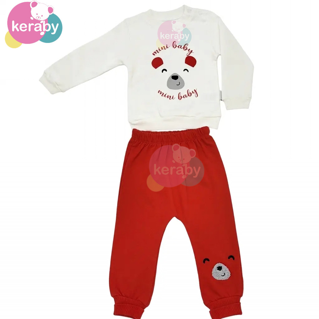 Ensemble Bébé Mini Baby" – Sweat Ivoire & Pantalon Rouge Ourson